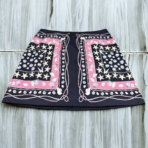 Talbots Woman's Skirt Sz 16W Seashell Print Cotton Pique‎ Navy Pink Rope NEW